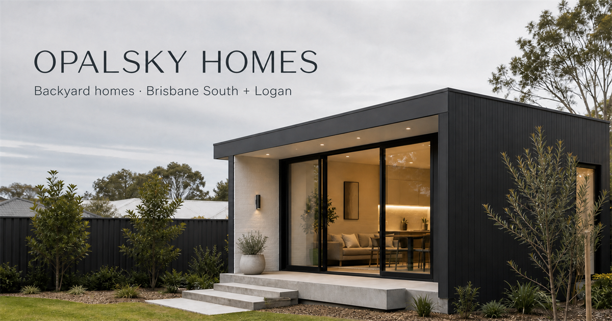 OPALSKY HOMES dark facade backyard home concept in the architectural mineral palette